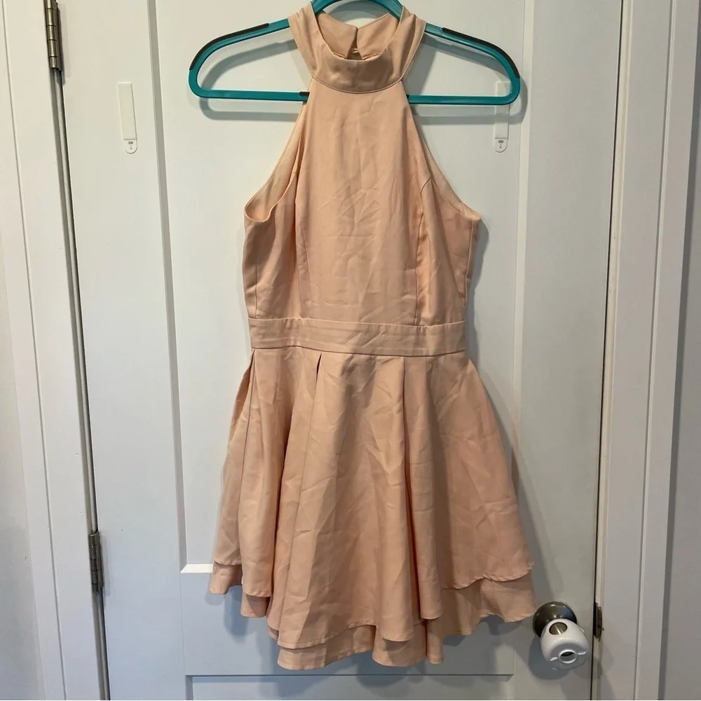 Lulus Dress Womens Medium Peach Back Zip Lined Stretchy Halter Skater - Picture 5 of 10